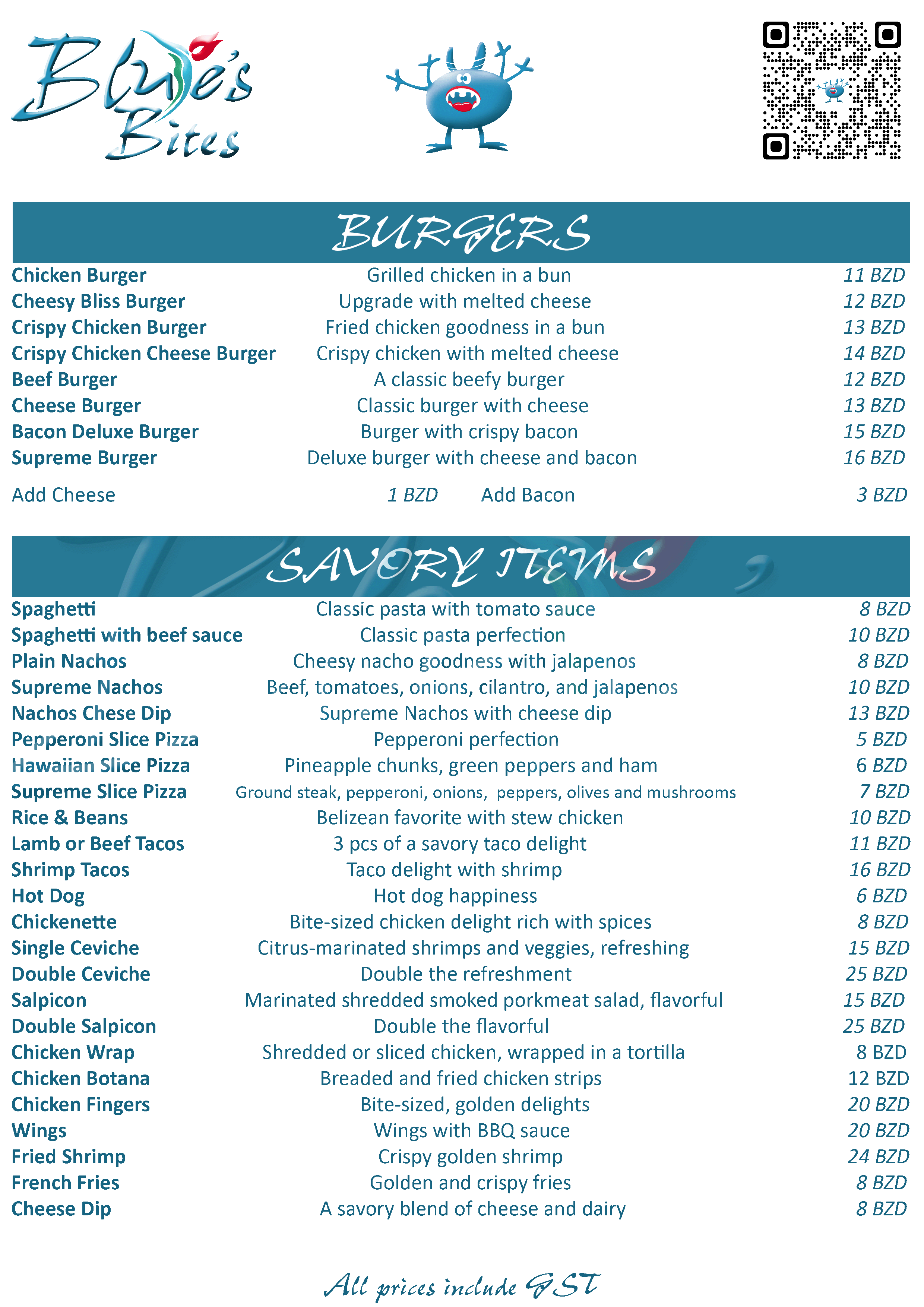 Blue's Bites Menu Page 2